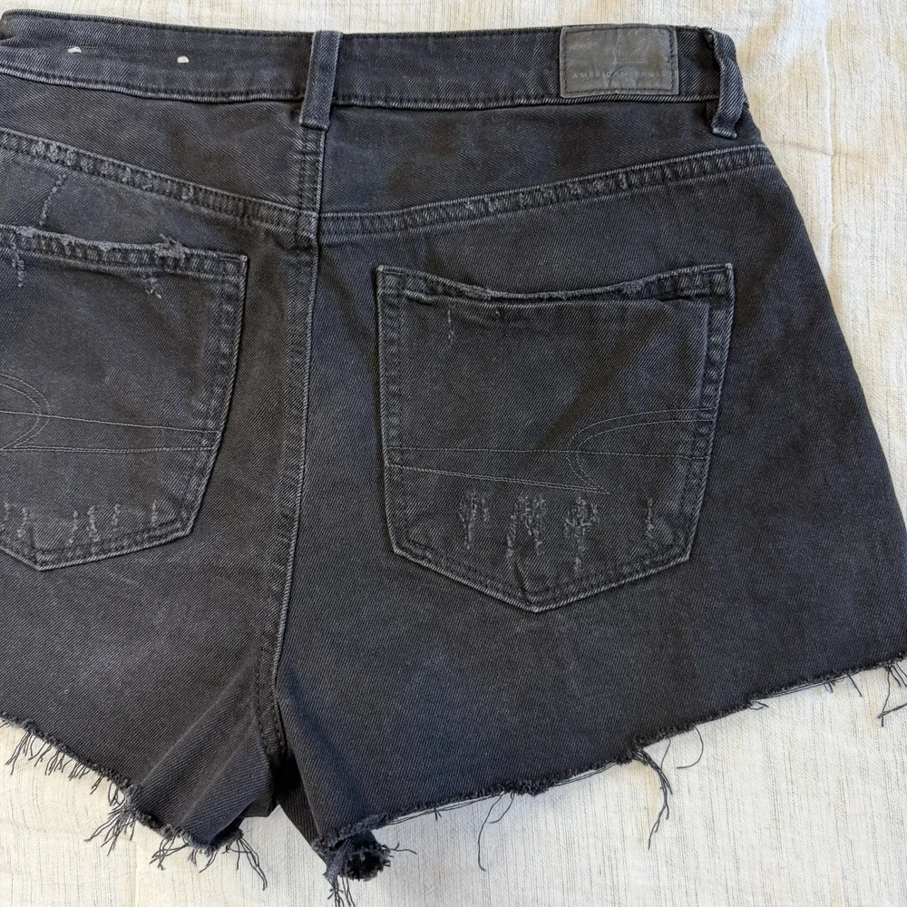 American Eagle Super High Rise Shortie Cut off Denim Shorts Black Sz‎ 6 Festival